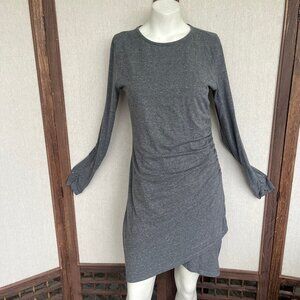 Grey Organic Cotton Ruched Long Sleeved Mini Dress